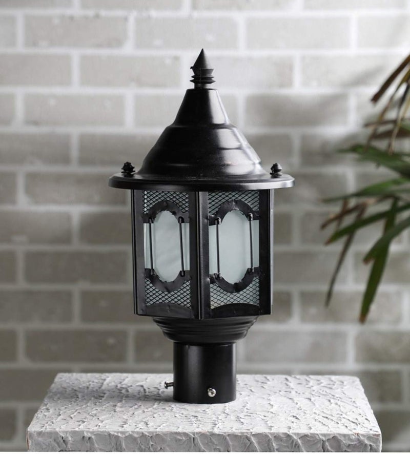 tu casa Balck Metal Shade with Black MetalIron Base Gate Light Outdoor Waterproof Lamp for Main Gate Garden Balcony Home Entrance Height 14 InchNo Blub Included - Image 2