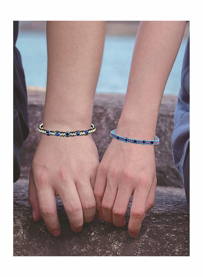 KASTWAVE 6 قطع من أساور العين الشريرة، سوار خيط الحظ، سوار العين الشريرة القابل للتعديل بـ 7 عقد، سوار حماية العين الشريرة - Image 3