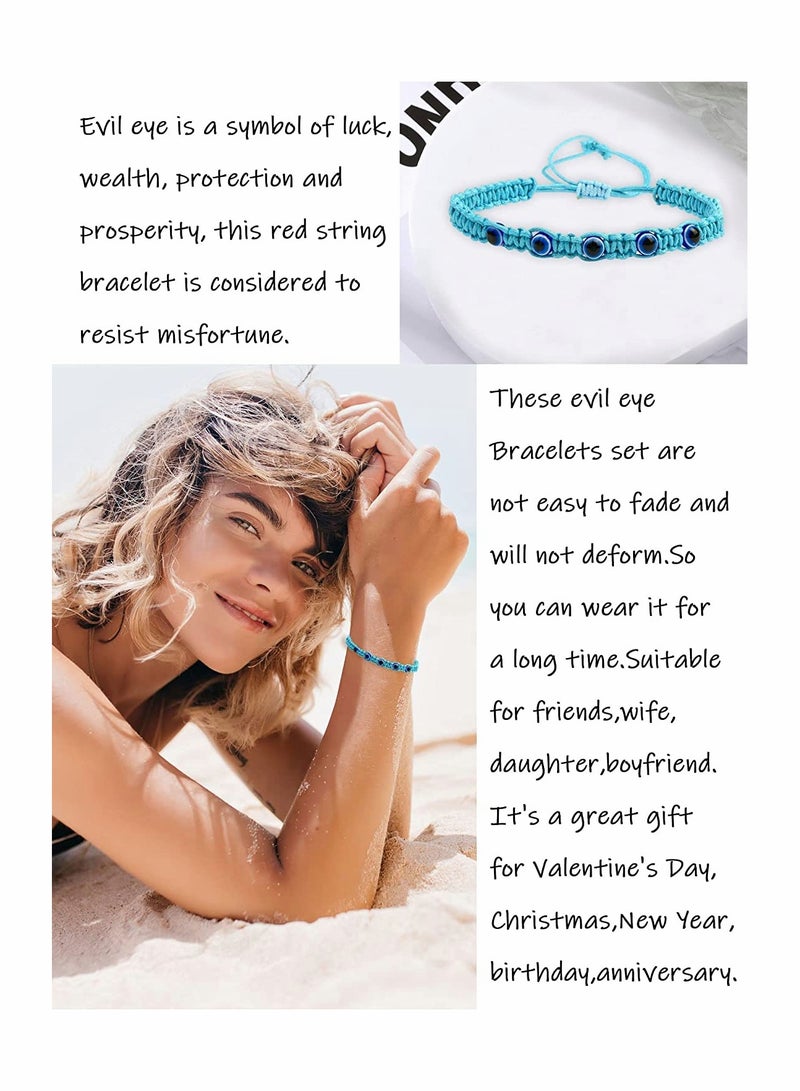 KASTWAVE 6 قطع من أساور العين الشريرة، سوار خيط الحظ، سوار العين الشريرة القابل للتعديل بـ 7 عقد، سوار حماية العين الشريرة - Image 5