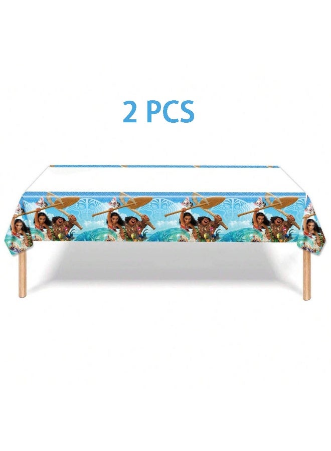 Moana 2 pieces of disposable waterproof birthday tablecloths, featuring an ocean adventure pattern, suitable for birthday party decoration. - Image 1