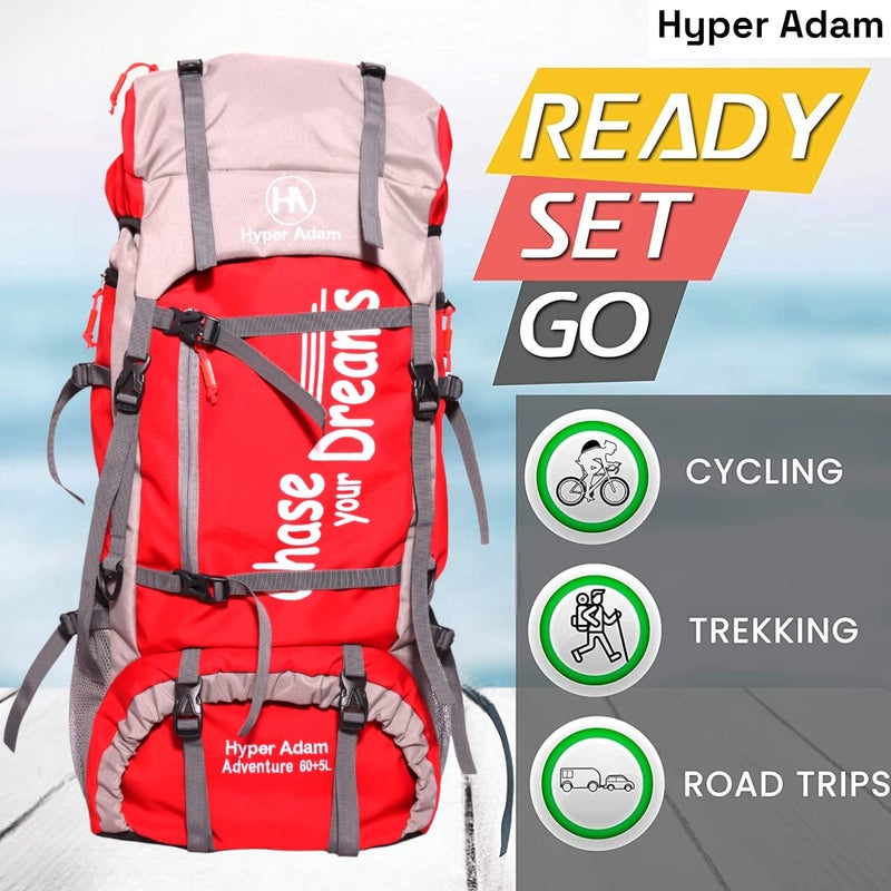 Hyper Adam 65 LTR Rucksack For Trekking & Travel Backpack for Outdoor Sport Hiking Trekking Bag Camping Rucksack - Image 4