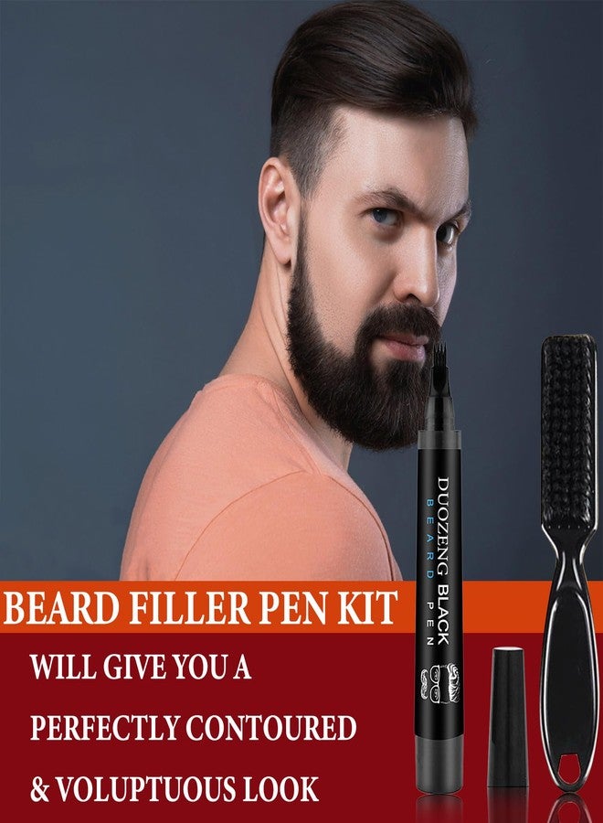 DuoZeng Beard Pencil Filler for Men,Beard Pen Filler Long Lasting Coverage Waterproof & Natural Finish Beard Filling Pen with Brush,Barber Styling Pencil - Fill, Shape & Define Perfect Beard(Black) - Image 2
