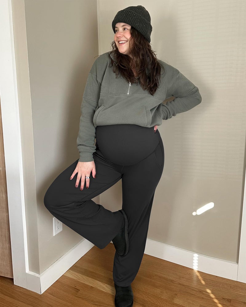 G4Free Maternity Yoga Pants with Pockets Pregnancy Outfit Dress Work Pants for Casual Athletic Workout(Black,M,28") - Image 4