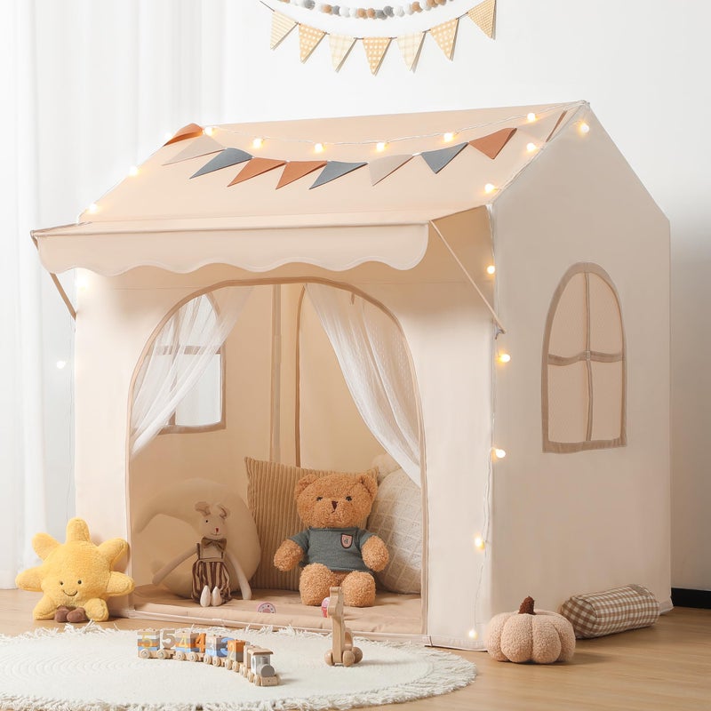 besrey Kids Play Tent with Eave Toddler Tent 2 in 1 with Padded Mat and Lights Large Playhouse with 2 Doors 2 Windows Indoor Outdoor Christmas Toddler Playhouse 51 x35 x 47 - Image 3