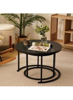AGD 2 Pieces Round Coffee Table, Nesting Coffee Table, Multipurpose Wooden Top and Steel Frame for Living Room Bedroom Balcony Patio (Black)  - Image 1