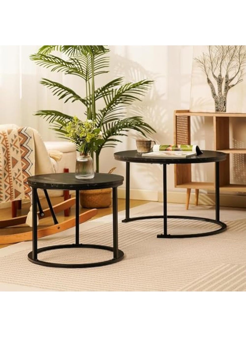 AGD 2 Pieces Round Coffee Table, Nesting Coffee Table, Multipurpose Wooden Top and Steel Frame for Living Room Bedroom Balcony Patio (Black)  - Image 2