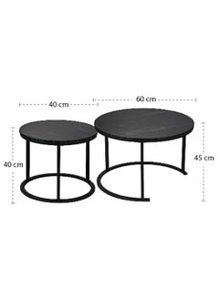 AGD 2 Pieces Round Coffee Table, Nesting Coffee Table, Multipurpose Wooden Top and Steel Frame for Living Room Bedroom Balcony Patio (Black)  - Image 5