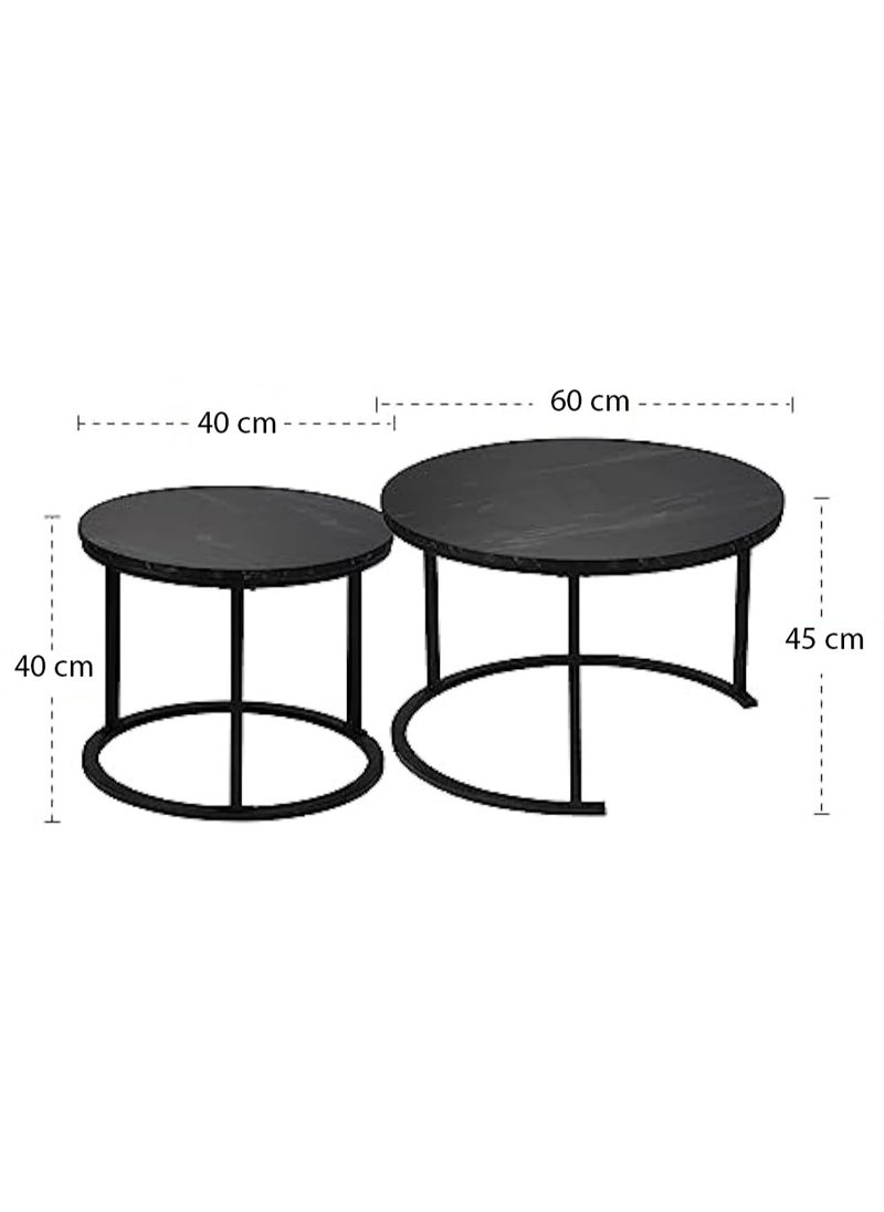AGD 2 Pieces Round Coffee Table, Nesting Coffee Table, Multipurpose Wooden Top and Steel Frame for Living Room Bedroom Balcony Patio (Black)  - Image 5