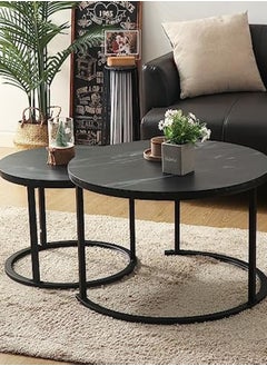 AGD 2 Pieces Round Coffee Table, Nesting Coffee Table, Multipurpose Wooden Top and Steel Frame for Living Room Bedroom Balcony Patio (Black)  - Image 3