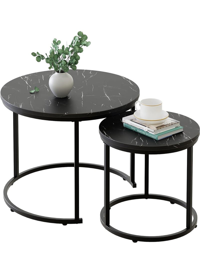 AGD 2 Pieces Round Coffee Table, Nesting Coffee Table, Multipurpose Wooden Top and Steel Frame for Living Room Bedroom Balcony Patio (Black)  - Image 4