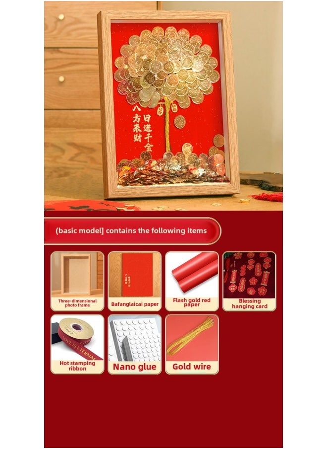 Generic Ge Qiang Fortune Tree Diy Photo Frame 50 Cents Coin Decoration Move Opening Wedding Year Gift Ornaments Material Bag-Color:16inch Wall Hanging + Gift Recommendation [color Paper + Ribbon + Hanging Card + Gift Box] - Standard Model: Bring Your Own Coin (original Background Of Money From All Directions + Photo Frame + Trunk + Nano Round  - Image 1