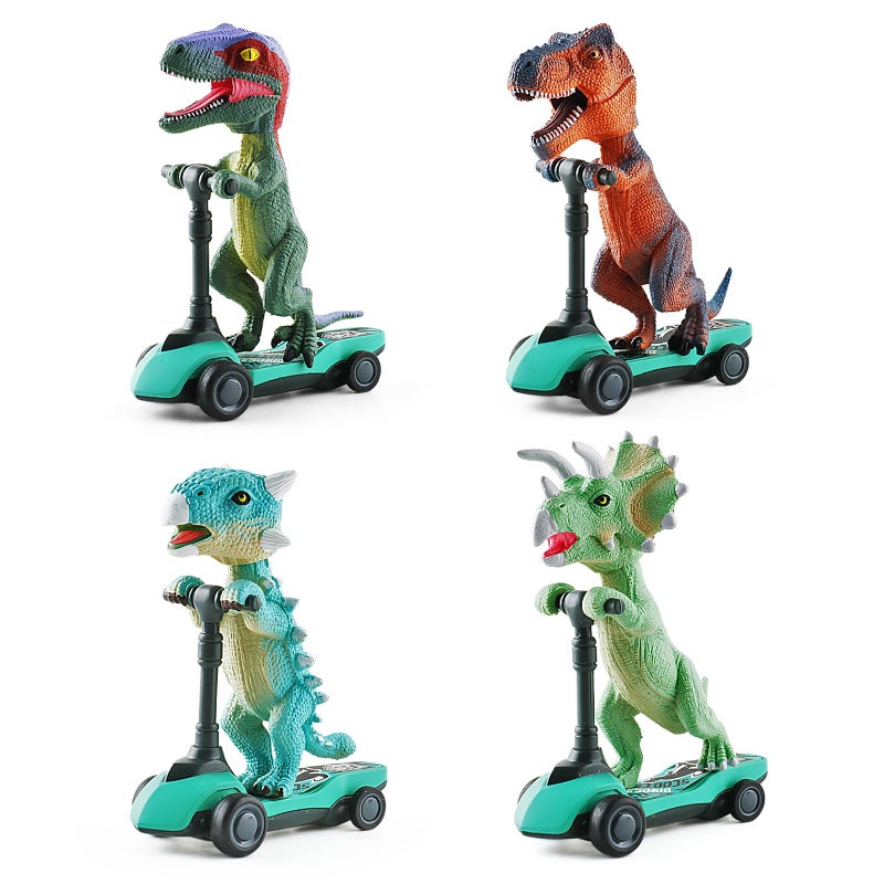 DINOBROS Dinosaur Scooter Toys Pull Back Cars Mini Finger Kick Scooters Boy Toy Age 3 4 5 6 Dino Gift Sets for Kids 4Pack - Image 4