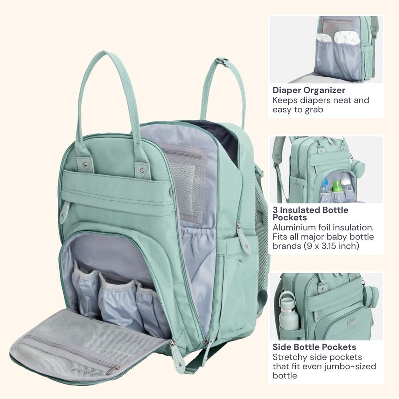 BabbleRoo Diaper Bag Backpack - Baby Essentials Travel Bag - Multi Function Water Resistant Diaper Bag, Travel Essentials Baby Bag with Changing Pad, Stroller Straps & Pacifier Case â€“ Sage Green - Image 5