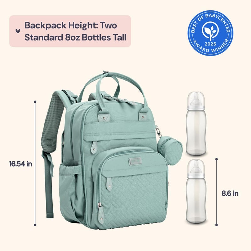 BabbleRoo Diaper Bag Backpack - Baby Essentials Travel Bag - Multi Function Water Resistant Diaper Bag, Travel Essentials Baby Bag with Changing Pad, Stroller Straps & Pacifier Case â€“ Sage Green - Image 3