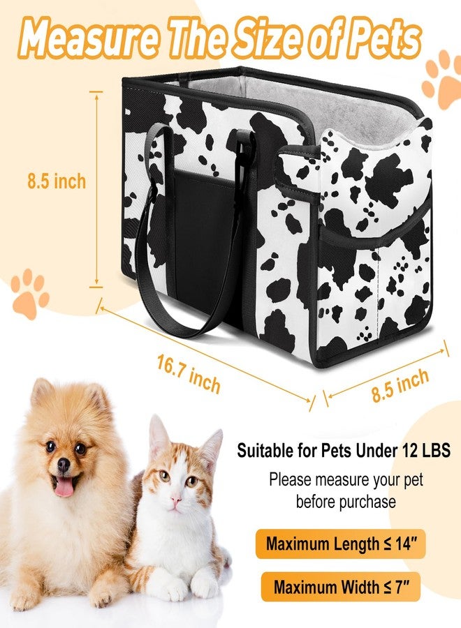 NECKORY Portable Dog Car Seat for Small Dogs - Adjustable Safety Leash, Washable Cushion & Storage Pocket - Pet Booster Seat for Car Travel- Cow Pattern - Image 2
