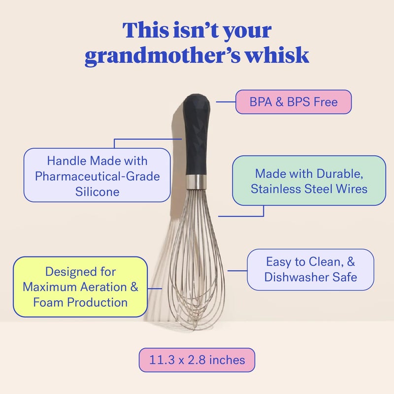 GIR: Get It Right - 11" Ultimate Stainless Steel Whisk, Black - Dishwasher Safe, Non-Toxic, Heat-Resistant to 425°, Food Grade Silicone - Kitchen Gadgets, Kitchen Utensils - 11.3" L x 2.8" W - Image 4