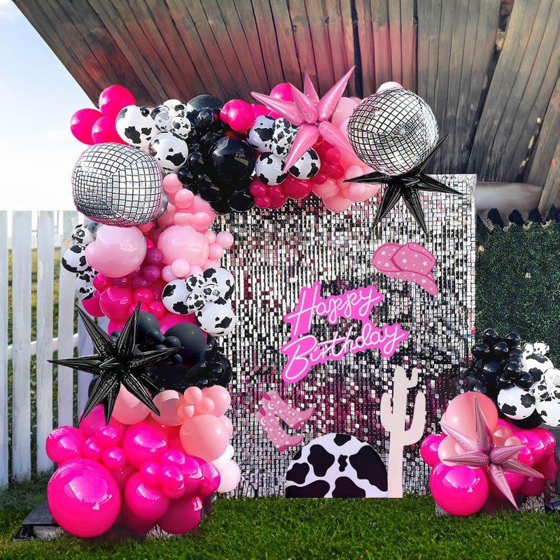 froufing Hot Pink and Black Cowgirl Balloon garland Arch Kit 101Pcs with mylar foil Disco Ball Cow print Balloons for Girl birthday bachelorette party Decorations - Image 3