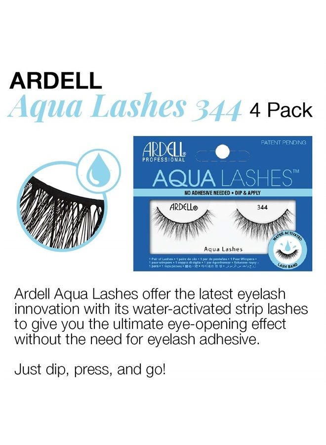 ARDELL رموش صناعية مزيفة أكوا 344، رموش مزيفة مفعلة بالماء، لا حاجة للصمغ، عبوة 4 - Image 1