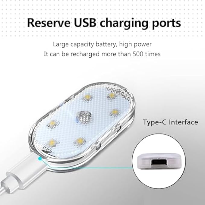 بوليفياز أضواء ليد داخلية للسيارة، قطعتان من مصابيح ليد قابلة لإعادة الشحن عبر منفذ يو إس بي، مصابيح ليد صغيرة محمولة، إضاءة محيطة داخلية للسيارة مع 6 حبات مصباح ليد، أضواء داخلية للسيارة لتزيين السيارة، ضوء أزرق - Image 5