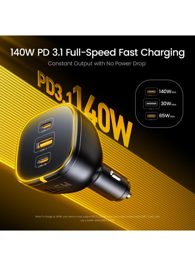 AOHI SUPERAUTO PD 165W Fast Car Charger — 3 Ports (2 USB-C + 1 USB-A) with QC5.0 / PPS / PD3.1, up to 140W Single-Port Output, Compatible with MacBook Pro/Air, iPhone 17 Pro/Pro Max, Galaxy S25 Ultra, iPad Pro/Air - Image 2