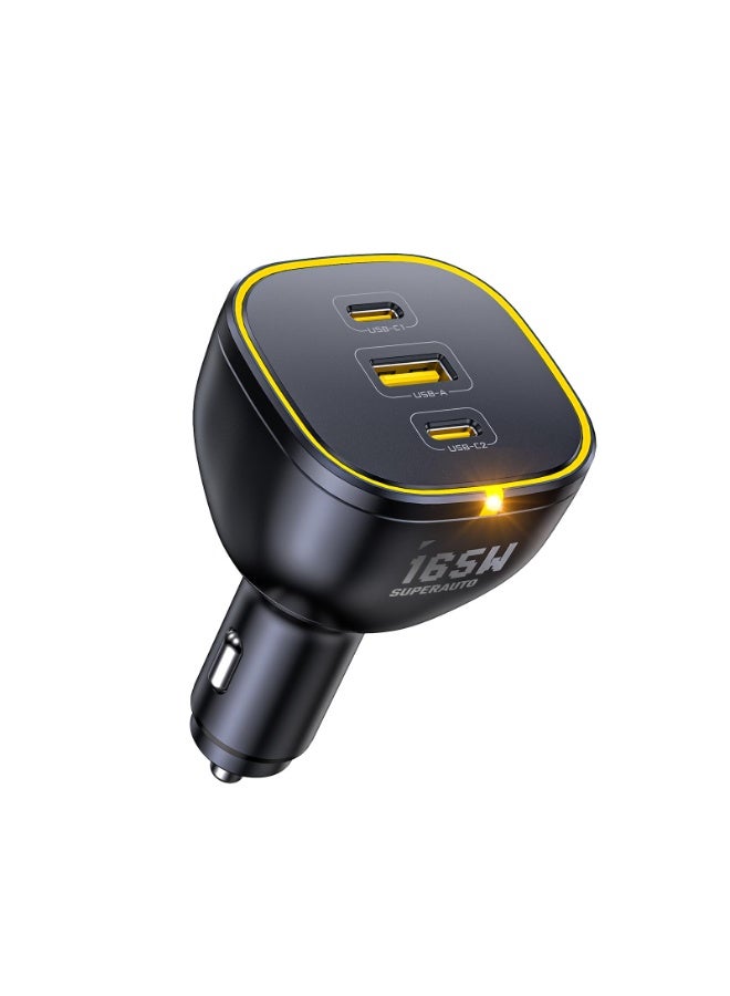 AOHI SUPERAUTO PD 165W Fast Car Charger — 3 Ports (2 USB-C + 1 USB-A) with QC5.0 / PPS / PD3.1, up to 140W Single-Port Output, Compatible with MacBook Pro/Air, iPhone 17 Pro/Pro Max, Galaxy S25 Ultra, iPad Pro/Air - Image 1