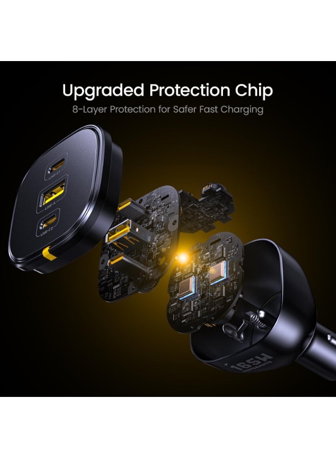 AOHI SUPERAUTO PD 165W Fast Car Charger — 3 Ports (2 USB-C + 1 USB-A) with QC5.0 / PPS / PD3.1, up to 140W Single-Port Output, Compatible with MacBook Pro/Air, iPhone 17 Pro/Pro Max, Galaxy S25 Ultra, iPad Pro/Air - Image 5