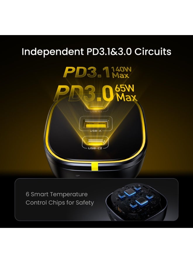 AOHI SUPERAUTO PD 165W Fast Car Charger — 3 Ports (2 USB-C + 1 USB-A) with QC5.0 / PPS / PD3.1, up to 140W Single-Port Output, Compatible with MacBook Pro/Air, iPhone 17 Pro/Pro Max, Galaxy S25 Ultra, iPad Pro/Air - Image 3