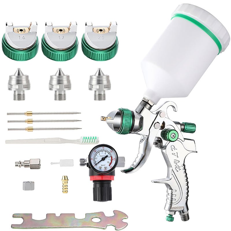 ENDOZER Professional HVLP Spray Gun Set Gravity Feed Air Spray Gun with 1.4, 1.7, 2.0mm Nozzles 20oz 600cc with Gauge for Auto Paint, Primer, Clear/Top Coat & Touch-Up (Not Suitable for Latex Paint) - Image 1
