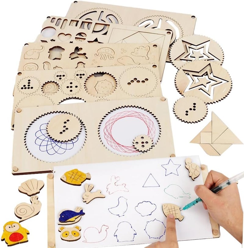 Crafts for Kids Tangram Puzzle Activity Board,Wooden Art Craft Supplies Spiral Painting Kit, Shape Educational Toys for 3 4 5 Year Old,for Kid Ages 4-8 8-12 Birthday Gifts Summer Activities - Image 1