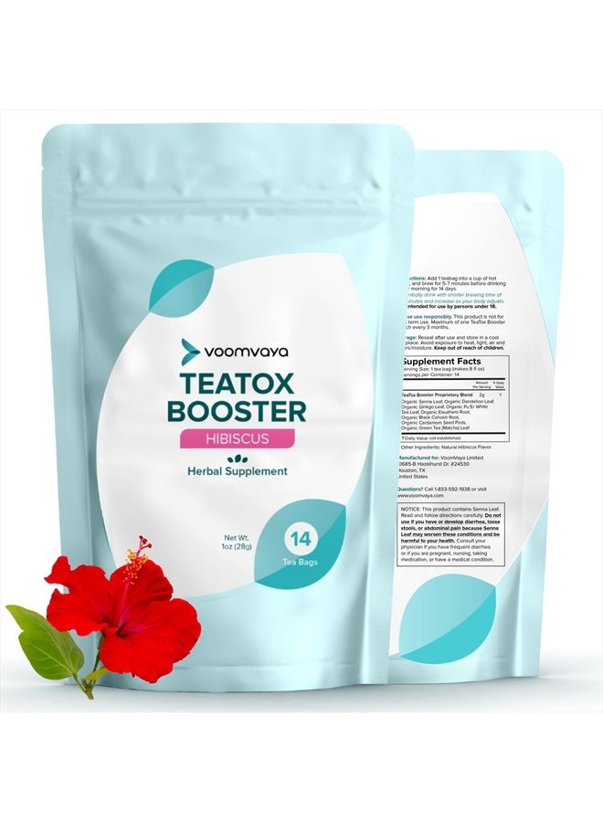 VoomVaya TeaTox Booster Senna Tea - 14-Day Herbal Detox Tea with Senna, Dandelion, Cardamom, Matcha - Hibiscus Flavor 14 Tea Bags - Image 1