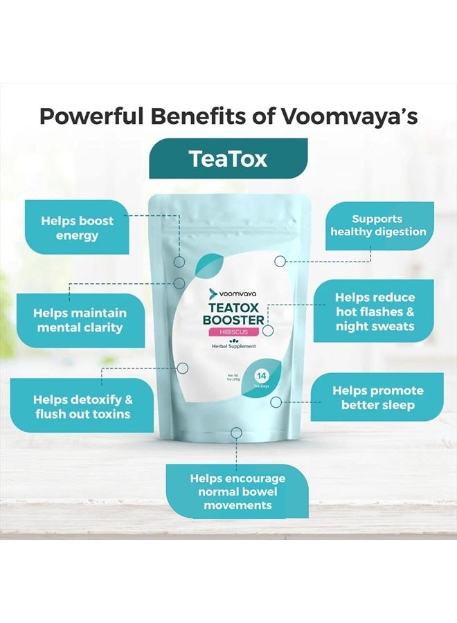 VoomVaya TeaTox Booster Senna Tea - 14-Day Herbal Detox Tea with Senna, Dandelion, Cardamom, Matcha - Hibiscus Flavor 14 Tea Bags - Image 3