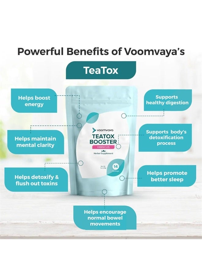 VoomVaya TeaTox Booster Senna Tea - 14-Day Herbal Detox Tea with Senna, Dandelion, Cardamom, Matcha - Hibiscus Flavor 14 Tea Bags - Image 4