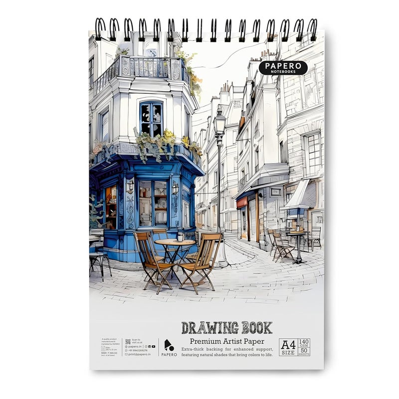 PAPERO A4 Sketch Book – 140 GSM, 100 Pages/50 Sheets, Metal Wire-O Bound – Perfect for Professional Artists, Architects, Kids, and Adults (21.0 x 29.7 cm) (Style 2) - Image 1