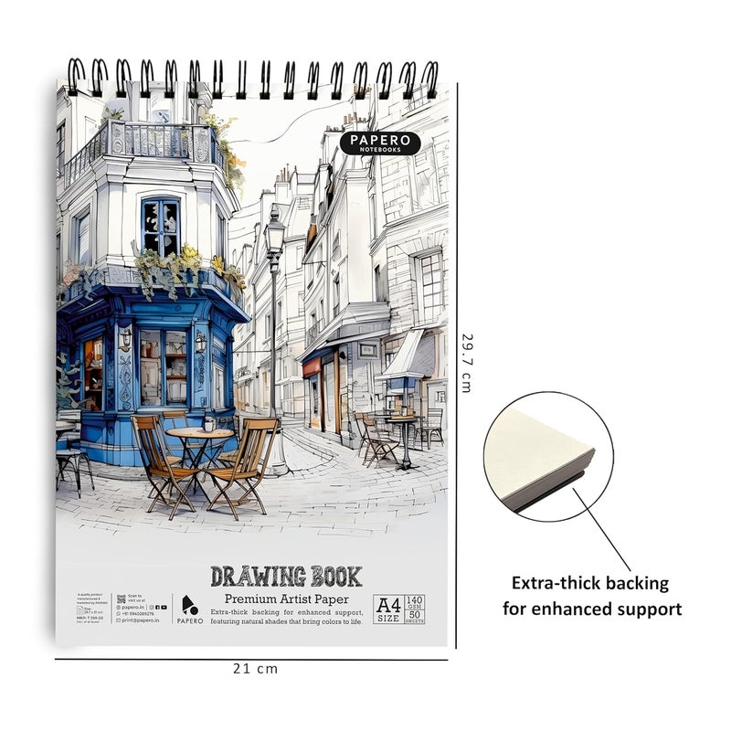 PAPERO A4 Sketch Book – 140 GSM, 100 Pages/50 Sheets, Metal Wire-O Bound – Perfect for Professional Artists, Architects, Kids, and Adults (21.0 x 29.7 cm) (Style 2) - Image 2
