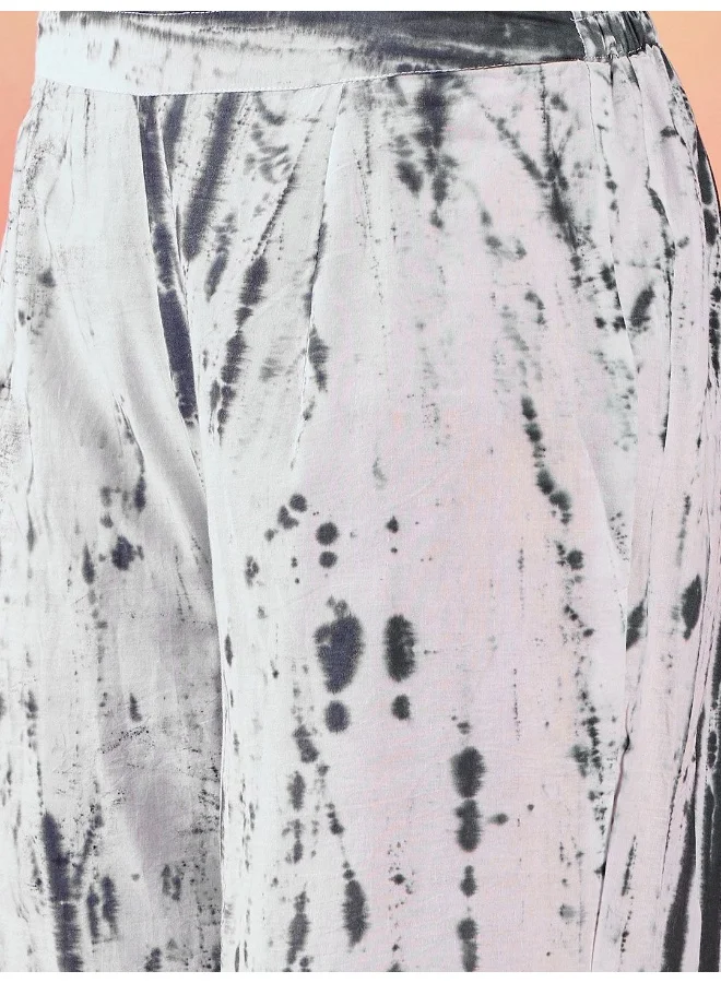 AKS Black & White Tie-Dye Kurta Set With Dupatta