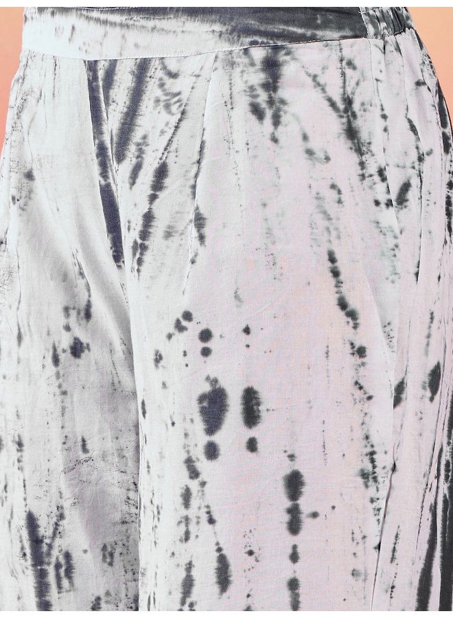 AKS Black & White Tie-Dye Kurta Set With Dupatta - Image 3