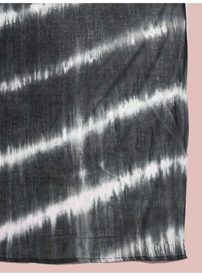 AKS Black & White Tie-Dye Kurta Set With Dupatta - Image 5