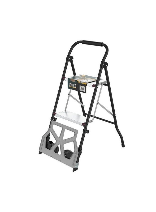 HoneyBee 2-in-1 Foldable Trolley with Step Ladder Black and Silver 85.5 x 54.5 x 46 cm WK2303-2C - Image 2