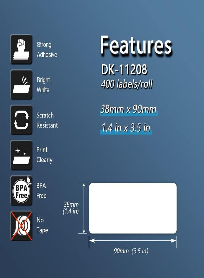 بيتكي BETCKEY - ملصقات عناوين كبيرة بديلة متوافقة مع طابعة Brother DK-1208 (1.4 بوصة × 3.5 بوصة)، للاستخدام مع طابعات ملصقات Brother QL [10 لفات / 4000 ملصق] - Image 2