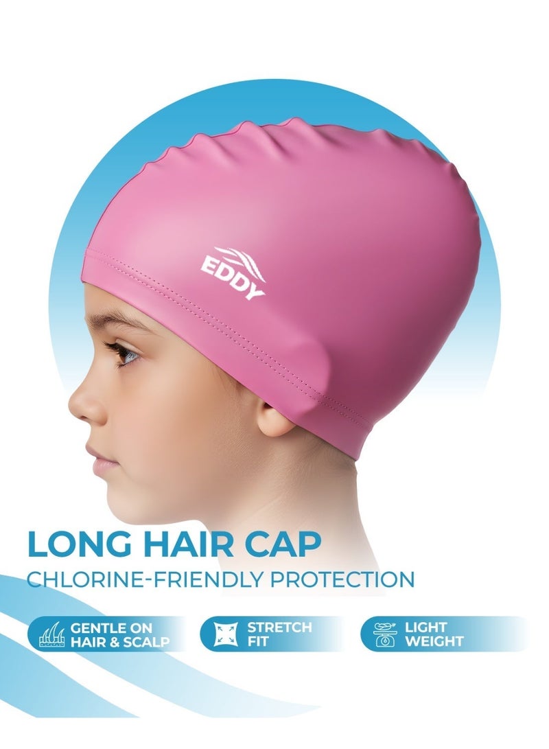 إيدي سبورتس قبعة السباحة للأطفال من EDDY – مصنوع من قماش مطلي بـ PU خفيف الوزن، مناسب للشعر الطويل، ناعم ومرن، مصمم للأولاد والبنات – مريح، متين، مقاوم للماء، سهل الارتداء – مثالي لدروس السباحة، وحمام السباحة، وأيام الشاطئ الممتعة - Image 5