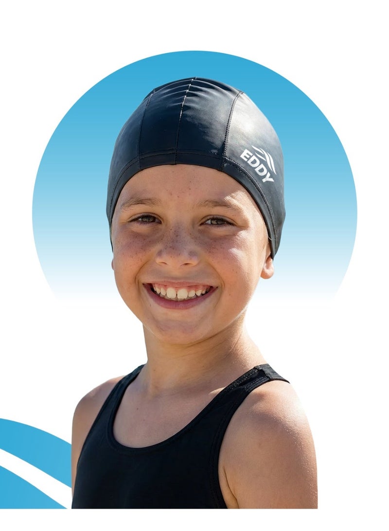 إيدي سبورتس قبعة السباحة للأطفال من EDDY – مصنوع من قماش مطلي بـ PU خفيف الوزن، مناسب للشعر الطويل، ناعم ومرن، مصمم للأولاد والبنات – مريح، متين، مقاوم للماء، سهل الارتداء – مثالي لدروس السباحة، وحمام السباحة، وأيام الشاطئ الممتعة - Image 1
