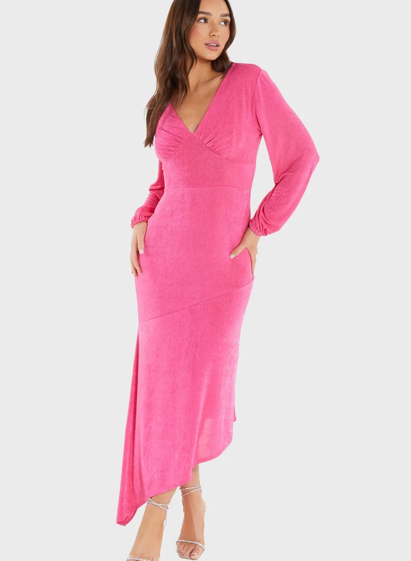 QUIZ Surplice Neck Tiered Dress