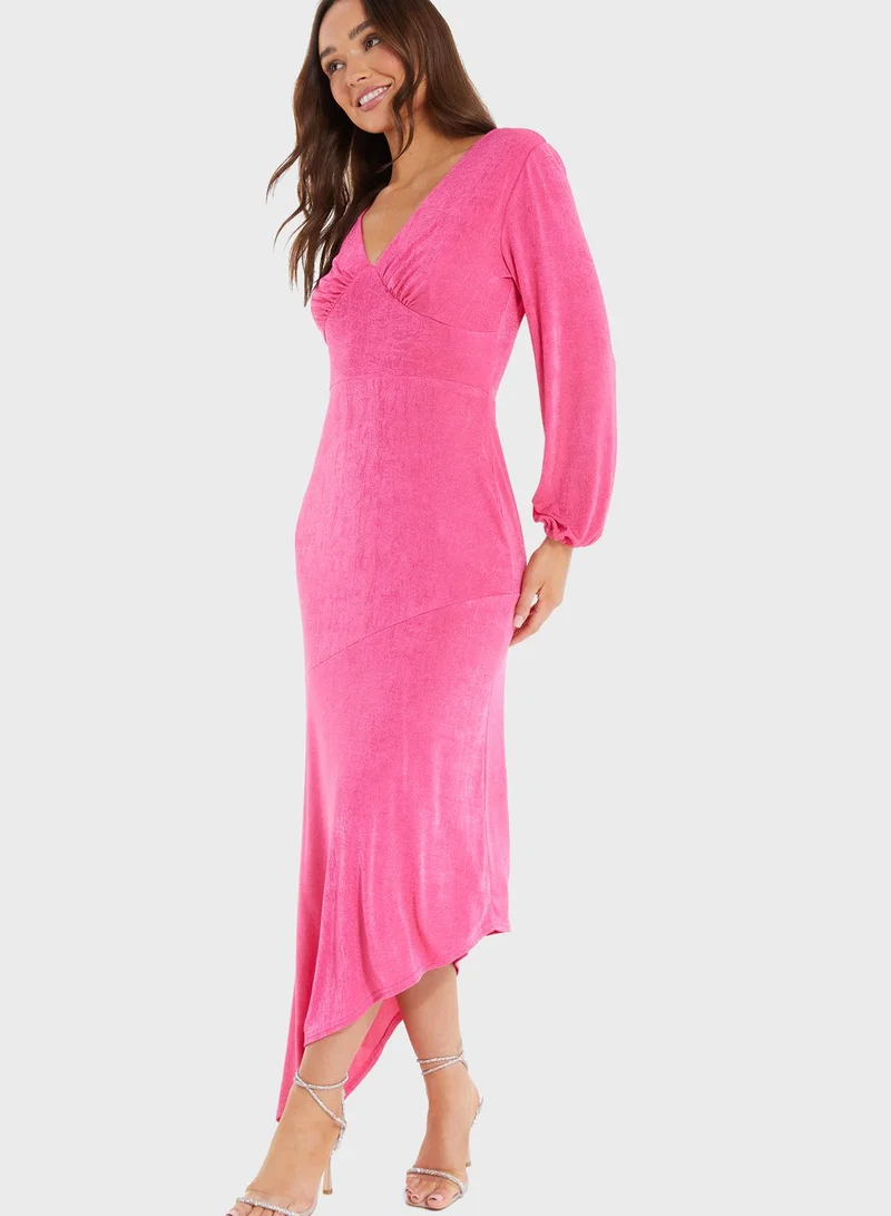 QUIZ Surplice Neck Tiered Dress