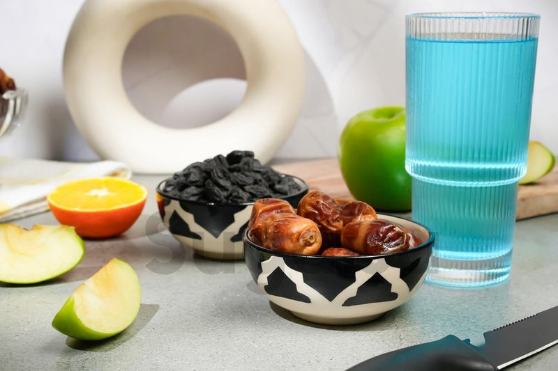 Sugalsu Handmade Ceramic Bowl Microwave Safe 125ML with Black Umrao Printed Pattern Perfect for Soups Cereals Noodles Snacks Dal Curry and Dining Tableware Set of 2 Bowls - Image 3
