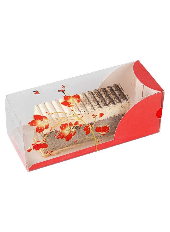 Restaurantware 7 Inch x 2.5 Inch Clear Dessert Boxes, 100 Red Paper Sleeve Transparent Candy Boxes - Bird Accent, No Grease Lining, Clear Plastic Clear Favor Boxes, Crack Resistant, Disposable  - Image 2