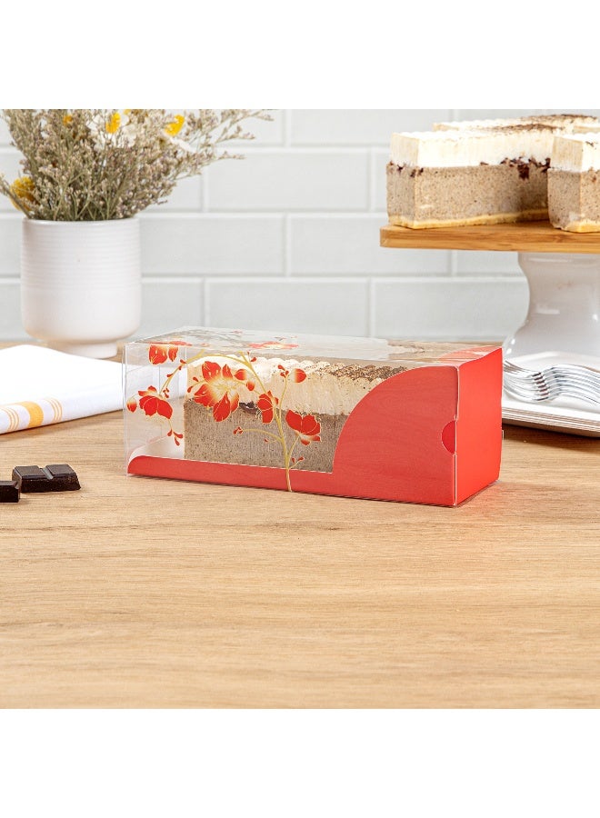 Restaurantware 7 Inch x 2.5 Inch Clear Dessert Boxes, 100 Red Paper Sleeve Transparent Candy Boxes - Bird Accent, No Grease Lining, Clear Plastic Clear Favor Boxes, Crack Resistant, Disposable  - Image 3