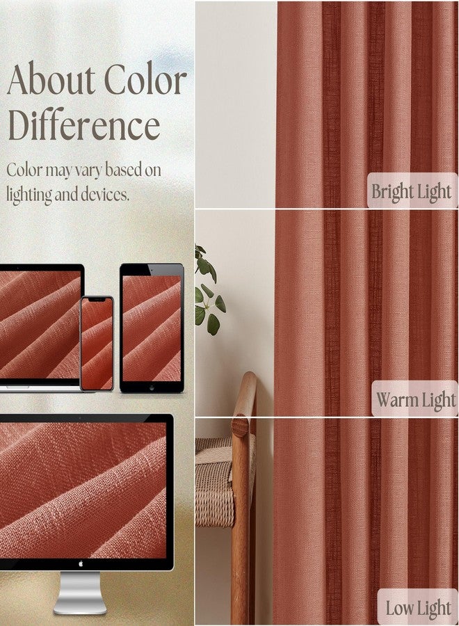 TWODRAPES Pinch Pleated Terracotta Linen Curtains 84 Inches Long 2 Panels Set for Living Room Dining Pinch Pleat Back Tab Light Filtering Farmhouse Boho Retro Window Curtain Drapes Red Clay Autumn Fall Decor - Image 4