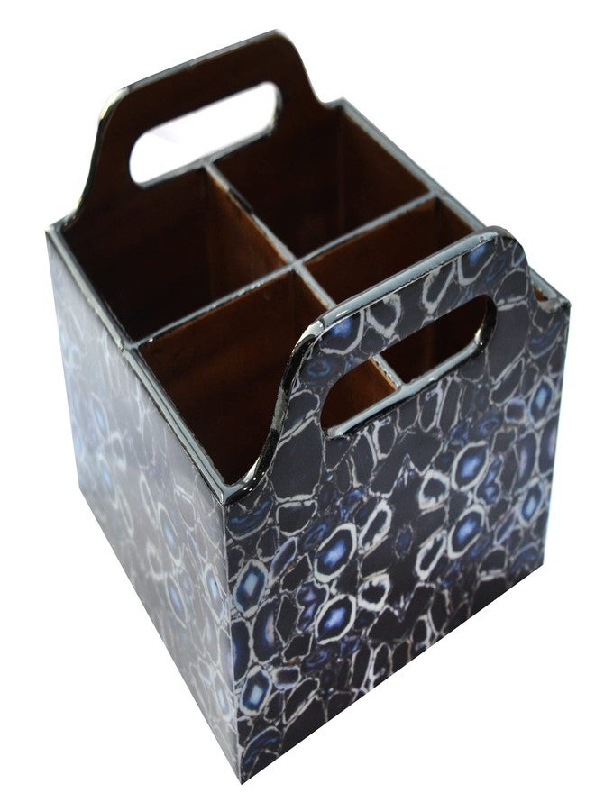 Tranquil Square | Handcrafted | Premium Finish | Glossy Blue Four Rack Wooden Cutlery Stand | - Image 1