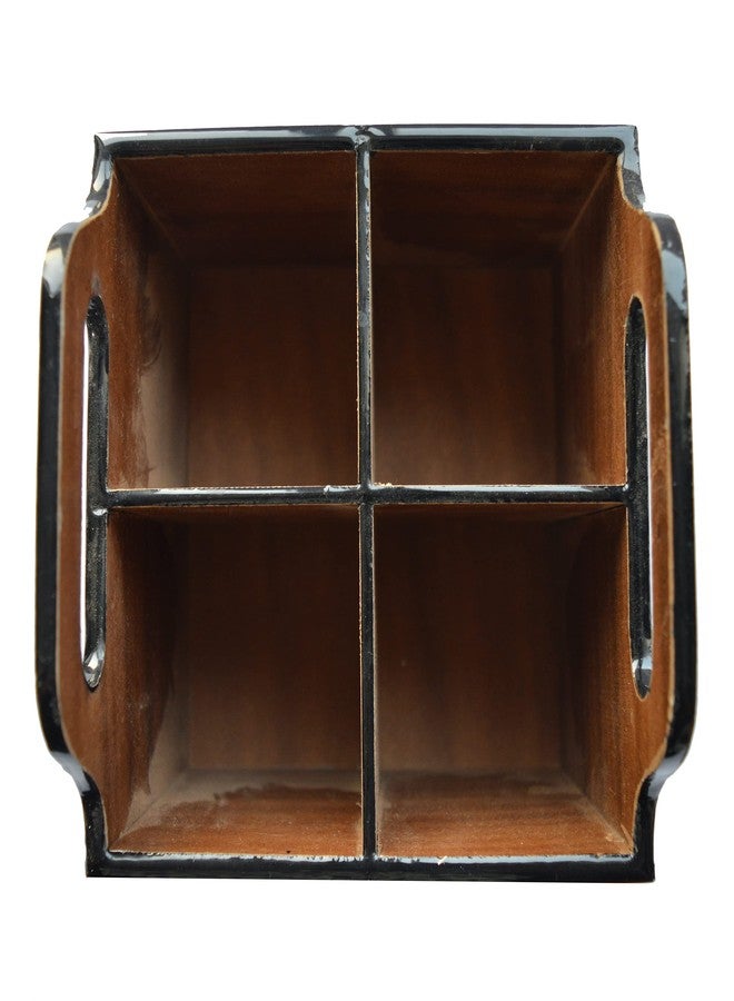 Tranquil Square | Handcrafted | Premium Finish | Glossy Blue Four Rack Wooden Cutlery Stand | - Image 3