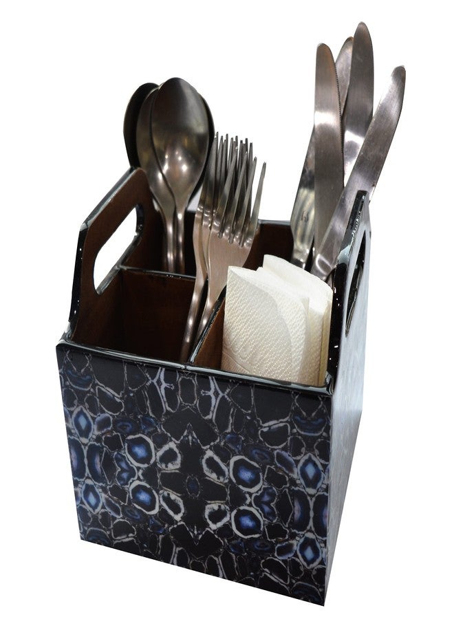 Tranquil Square | Handcrafted | Premium Finish | Glossy Blue Four Rack Wooden Cutlery Stand | - Image 4